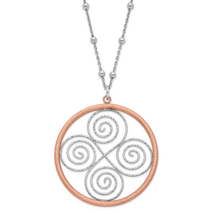 Leslie's Sterling Silver & Rose Gold-plated Satin & D/C Beaded Swirl Circle with  2in ext Necklace