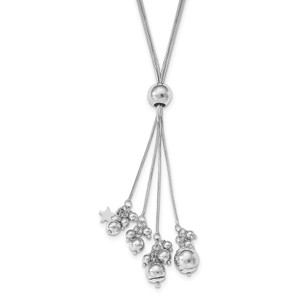 Leslie's Sterling Silver Rhodium-plated Beaded Adjustable Necklace