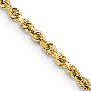 14k 2mm Lightweight D/C Rope with Lobster Clasp Chain