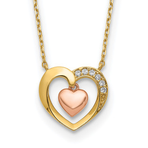 14K Two-Tone Hearts Cubic Zirconia 18 inch with 2 inch ext. Necklace