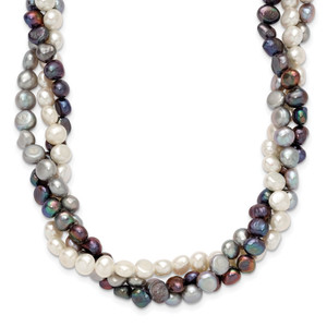 Sterling Silver Rhodium 5-6mm FWC Semi Round Pearl with 2in ext. Necklace