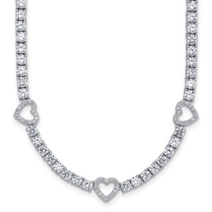 Cheryl M Sterling Silver Rhodium-plated Polished Cubic Zirconia Hearts Necklace