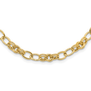14k Polished and Textured Fancy Link Necklace