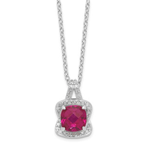 Sterling Silver Created Ruby and Diamond Necklace