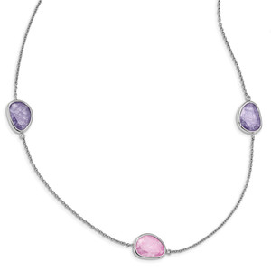 Sterling Silver Rhodium-plated Purple/Pink Ice Cubic Zirconia 9-Station Necklace