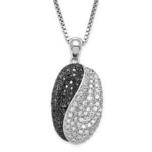 SS Black & Clear Cubic Zirconia Brilliant Embers Fancy Oval with  2in ext Necklace