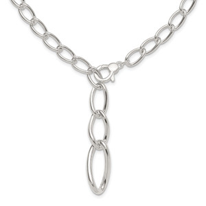 Sterling Silver Polished and Hollow Fancy Link Drop Necklace