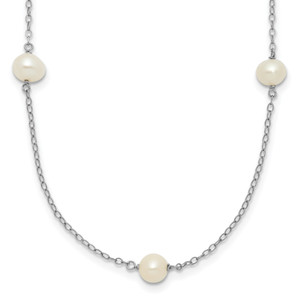 14K White Gold 5-6mm Round White FWC Pearl 7 Station Necklace