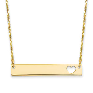 10ky Small Polished Bar Necklace with  Heart Cut-Out