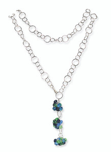 Sterling Silver Blue, Green & Sapphire Crystal Necklace