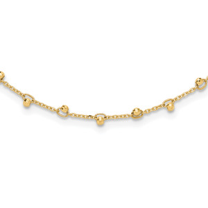 14K Polished and Diamond-cut Beaded 16in Plus 2in ext. Necklace