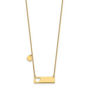 Herco 14K Polished Cut-Out Heart Bar with 2 Inch Extension Necklace