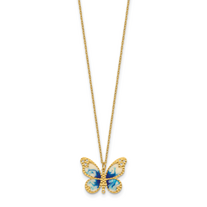 Herco 14K Polished Enameled Butterfly 16 inch with 2 in ext. Necklace