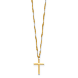 Herco 14K Polished Cross 16 inch with 2 in ext. Necklace