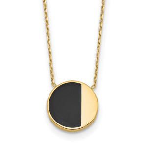 Leslie's 14K with Black Enamel Polished Circle Necklace