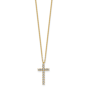 Herco 14K with Rhodium Polished/Dia-cut Solid Cross with  2in Ext. Necklace