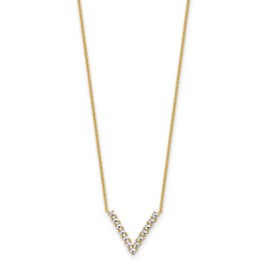 Herco 14K with Rhodium Polished / Diamond-cut V with  2in Ext. Necklace