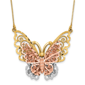 10k Yellow & Rose Gold with  White Rhodium Diamond-cut Butterfly Necklace
