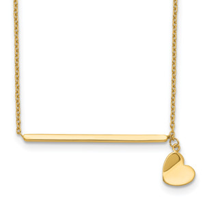 14k Polished Heart with  2in ext. Necklace