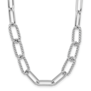 Leslie's Sterling Silver RH-plated Polished/Textured Fancy Link Necklace