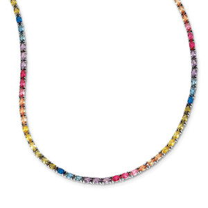 Prizma Sterling Silver Rhodium-plated 18 inch Oval Colorful Cubic Zirconia Necklace