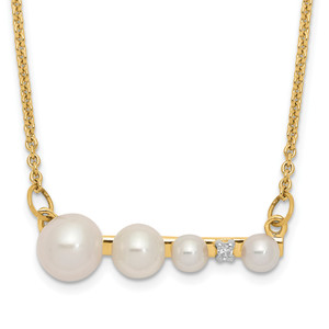 14k White Round FW Cultured Graduated Pearl Diamond Necklace