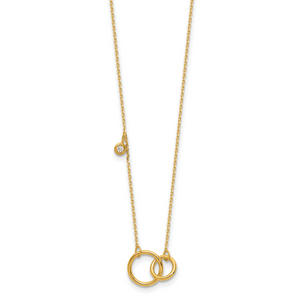 Herco 14K Polished Diamond Two Linked Circles 16in with 2in ext Necklace