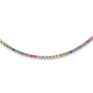Prizma Sterling Silver Rhodium-plated 18 inch 3mm Colorful Cubic Zirconia Necklace