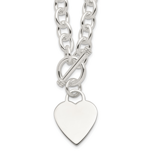 Sterling Silver Engraveable Heart Fancy Link Toggle Necklace