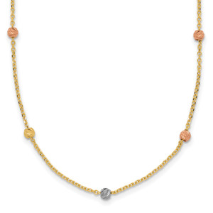 14k Tri-color Polished & D/C Beaded Necklace