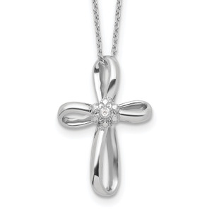 14K White Gold Lab Grown VS/SI FGH Dia Cross Necklace