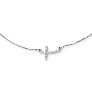 10k White Gold Diamond Sideways Cross 18 in. Necklace