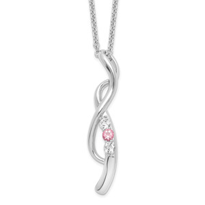 Survivor Collection 10K White Gold Rhodium-plated 16 Inch White and Pink Swarovski Topaz Drop of Faith Necklace with 2 Inch Extender