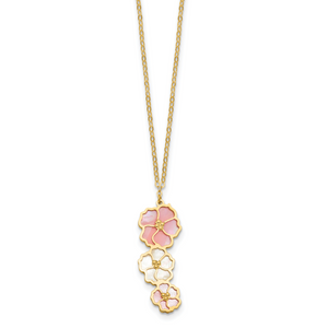 HERCO Gold Pink & White Mother of Pearl Flower Pendant Necklaces