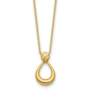 Leslie's 14K Polished / Dia-cut Open Teardrop with 2in ext. Necklace