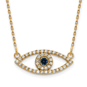 10k Small Necklace Diamond and Sapphire Evil Eye
