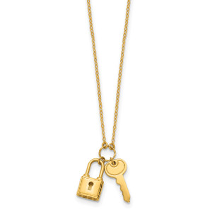 Herco 14K Polished/Textured Lock and Key 16 inch with 2 in ext. Necklace