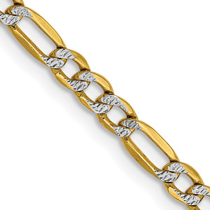 14K 16 inch 3.2mm Semi-Solid with Rhodium Pavé Figaro with Lobster Clasp Chain