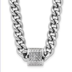 Sterling Silver Rhodium-plated Cubic Zirconia Curb Link 17.5in with 2in Ext Necklace