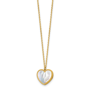 Herco 14K Polished Mother of Pearl Heart 16in with 2in ext Necklace