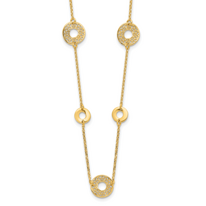 Leslie's 14K Polished and Filigree Circle Stations with 1in. ext. Necklace