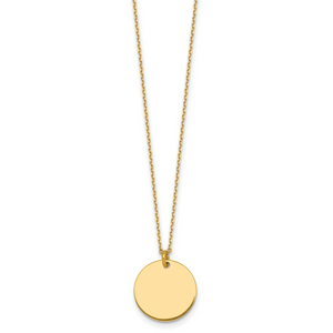 Herco 14K Polished Disc Pendant 16 inch with 2 in ext. Necklace