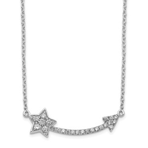 14k White Gold Diamond Star and Arrow Pendant Necklace