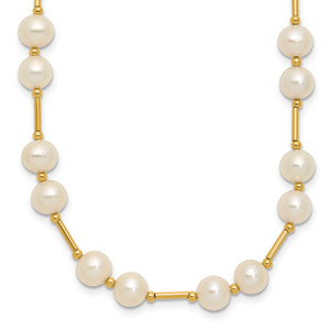 14K 6-7mm White Near Round Freshwater Cultured Pearl Bead Necklace