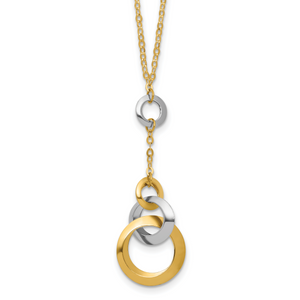 Leslie's 14K Two-tone Polished Circle Link Accent with 1in ext. Necklace