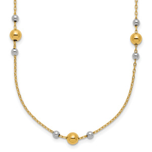 Leslie's 14K with White Rhodium Polished and Beaded Station Necklace