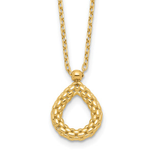 Leslie's 14K Polished and Textured Teardrop with .5in ext. Necklace