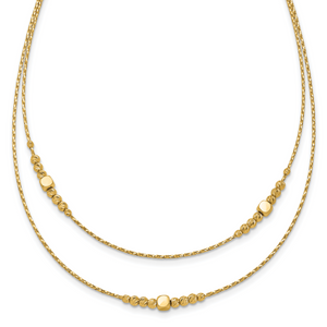 Leslie's 14K Polished D/C Beaded 2-strand with  .75in ext Necklace