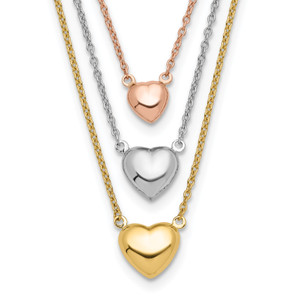 14K Tri-color Three Heart with  1in ext. Necklace