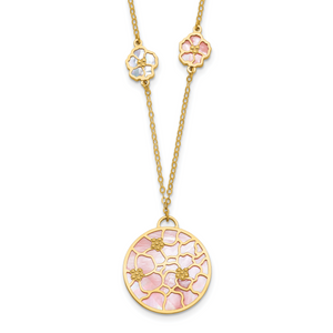 Herco 14K Polished Pink & White MOP Floral 18 in with  1in Ext Necklace